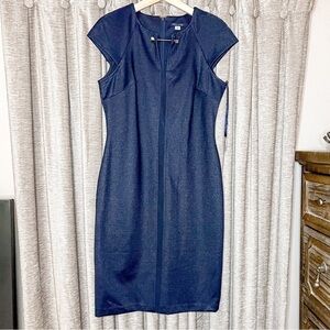 NWT Tommy Hilfiger Blue Cap Sleeve Keyhole Scuba Sheath Dress Size 8